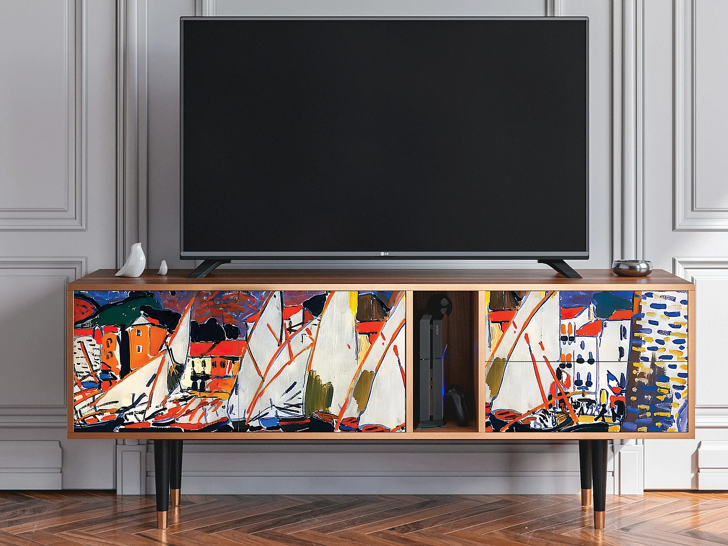 Meuble TV - 170х69х48 cm - T1 - Le Séchage des voiles , Noyer