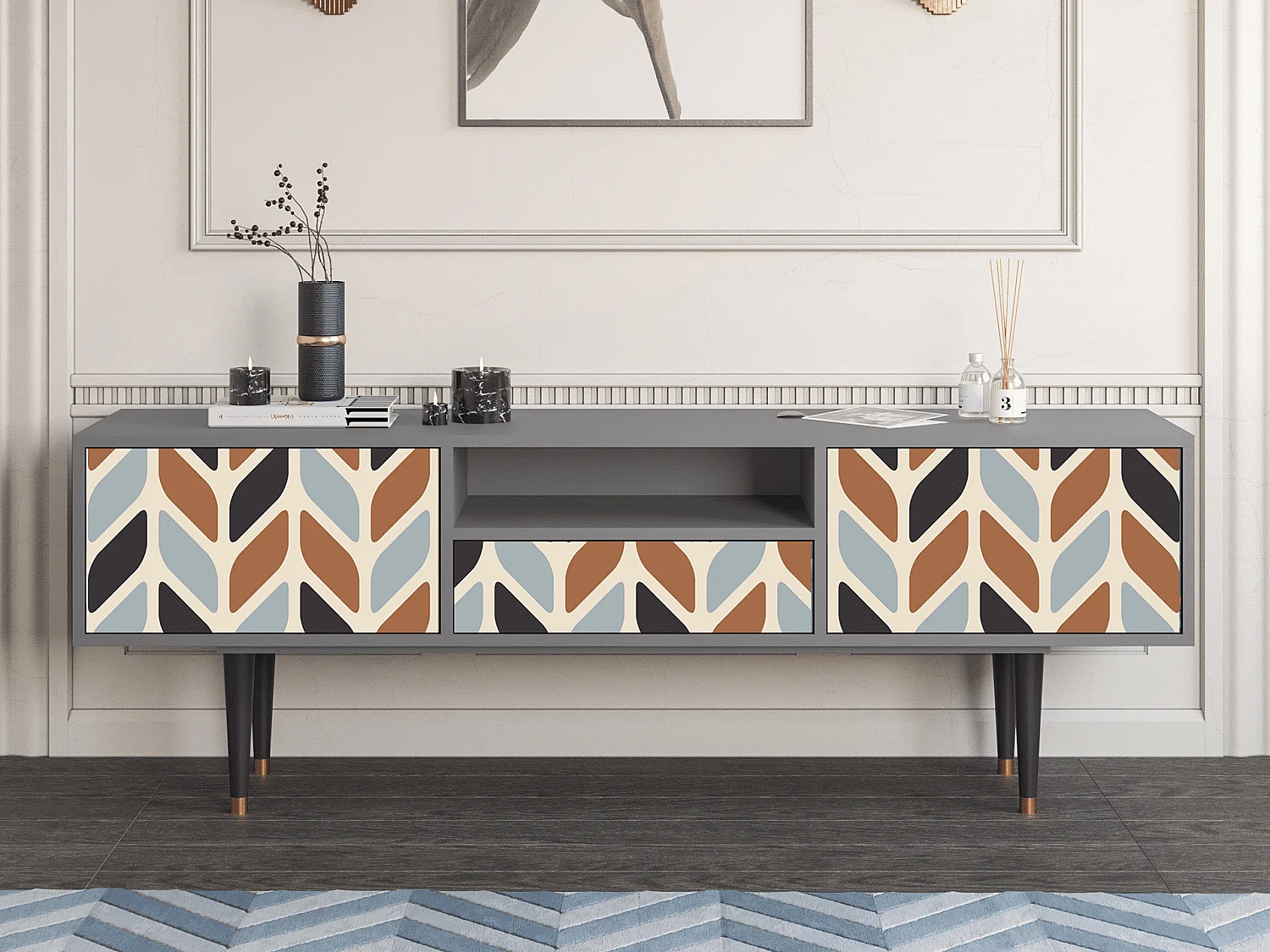 Szafka RTV - 170х59х41 cm - T6 - Beige Laure, Szary