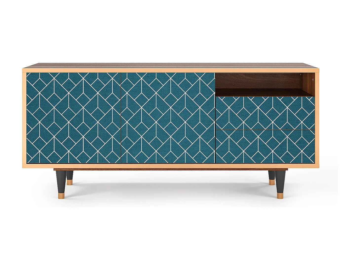 TV-meubel - 125х56х41 cm - T7 - Turquoise Geometry, Walnoot