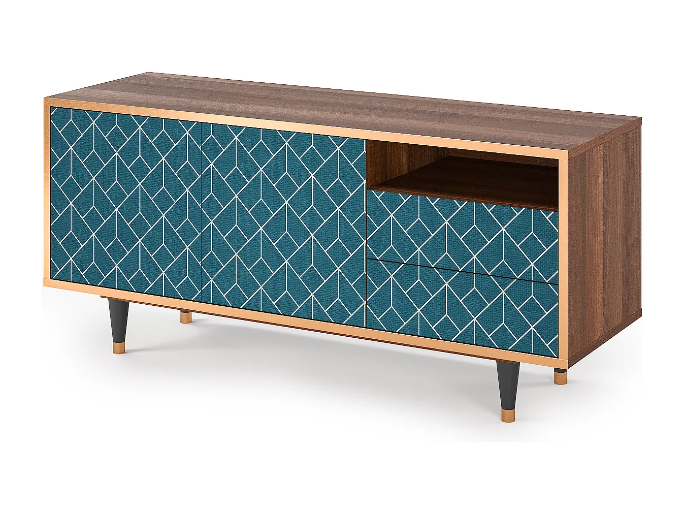 TV-meubel - 125х56х41 cm - T7 - Turquoise Geometry, Walnoot