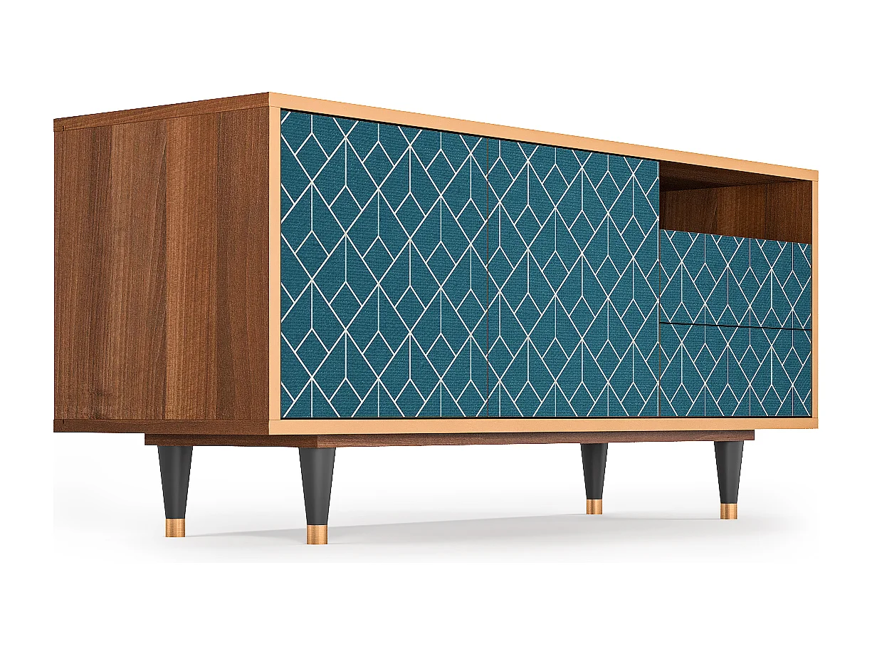 TV-meubel - 125х56х41 cm - T7 - Turquoise Geometry, Walnoot