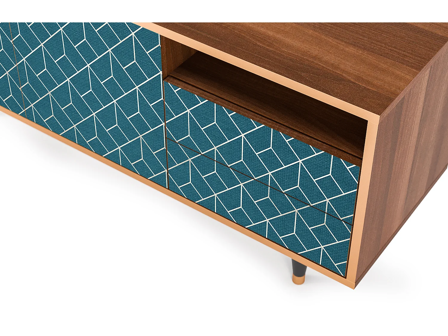TV-meubel - 125х56х41 cm - T7 - Turquoise Geometry, Walnoot