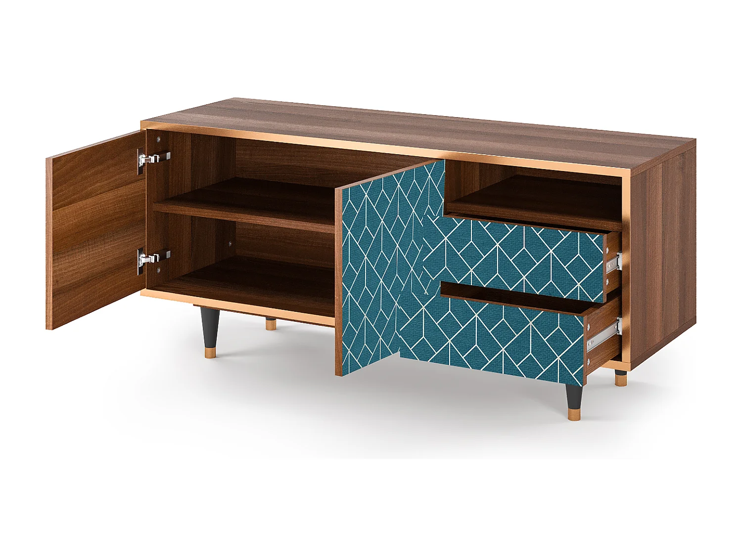 TV-meubel - 125х56х41 cm - T7 - Turquoise Geometry, Walnoot