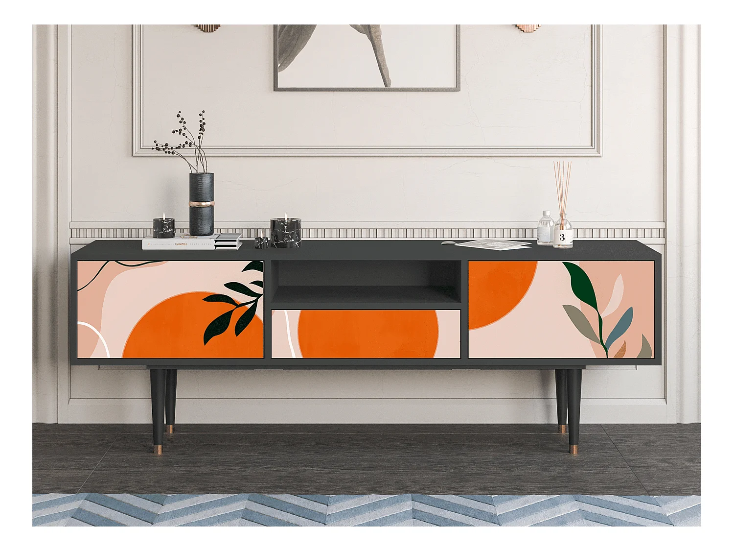 Meuble TV - 170х59х41 cm - T6 - Artwork, Anthracite