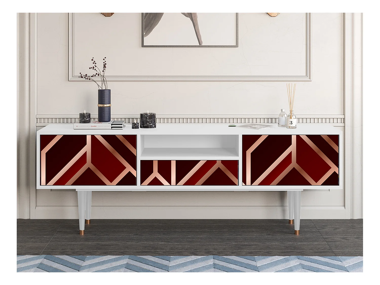 Meuble TV - 170х59х41 cm - T6 - Velvet 1920's, Blanc