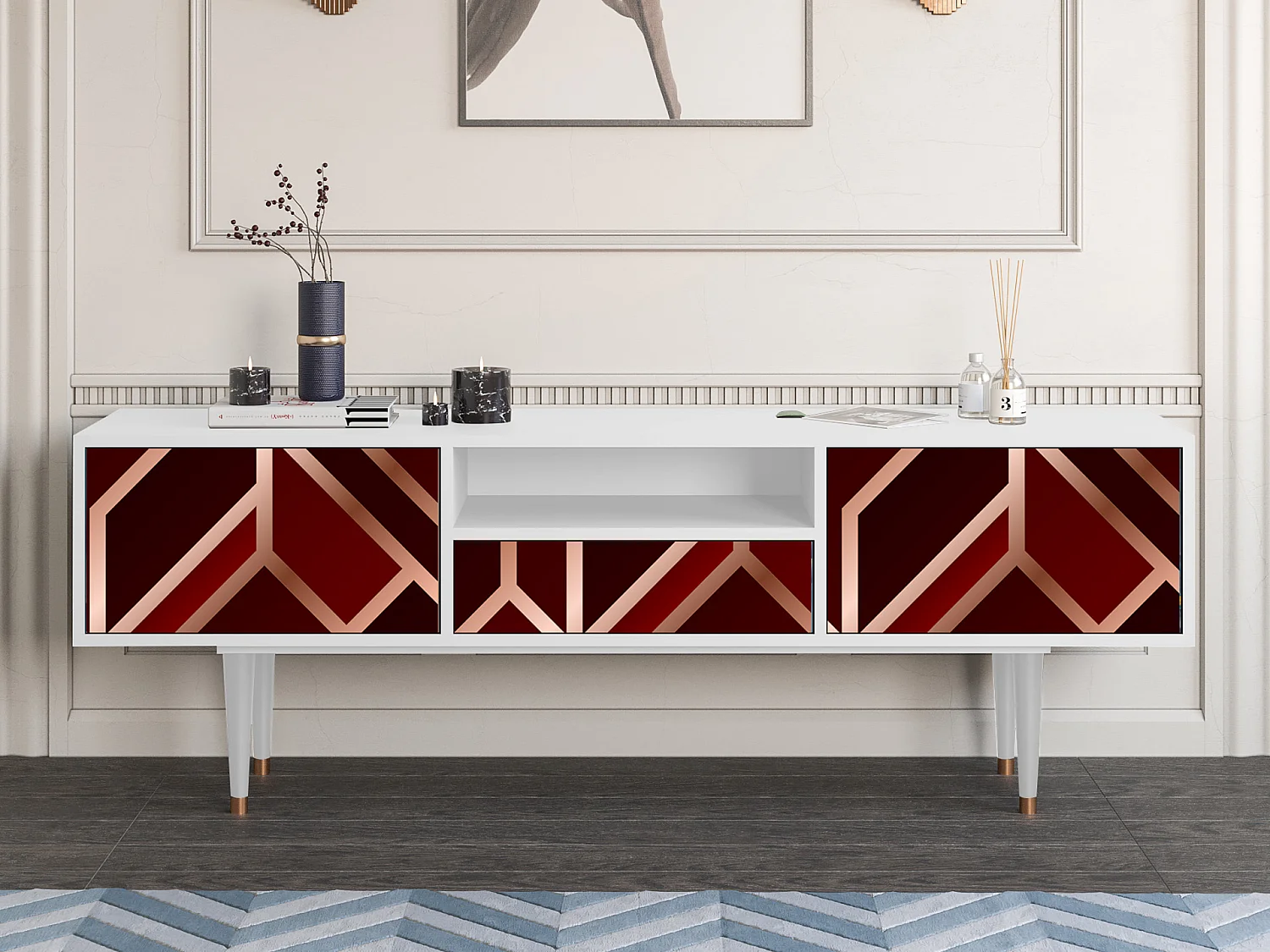 Szafka RTV - 170х59х41 cm - T6 - Velvet 1920's, Biały