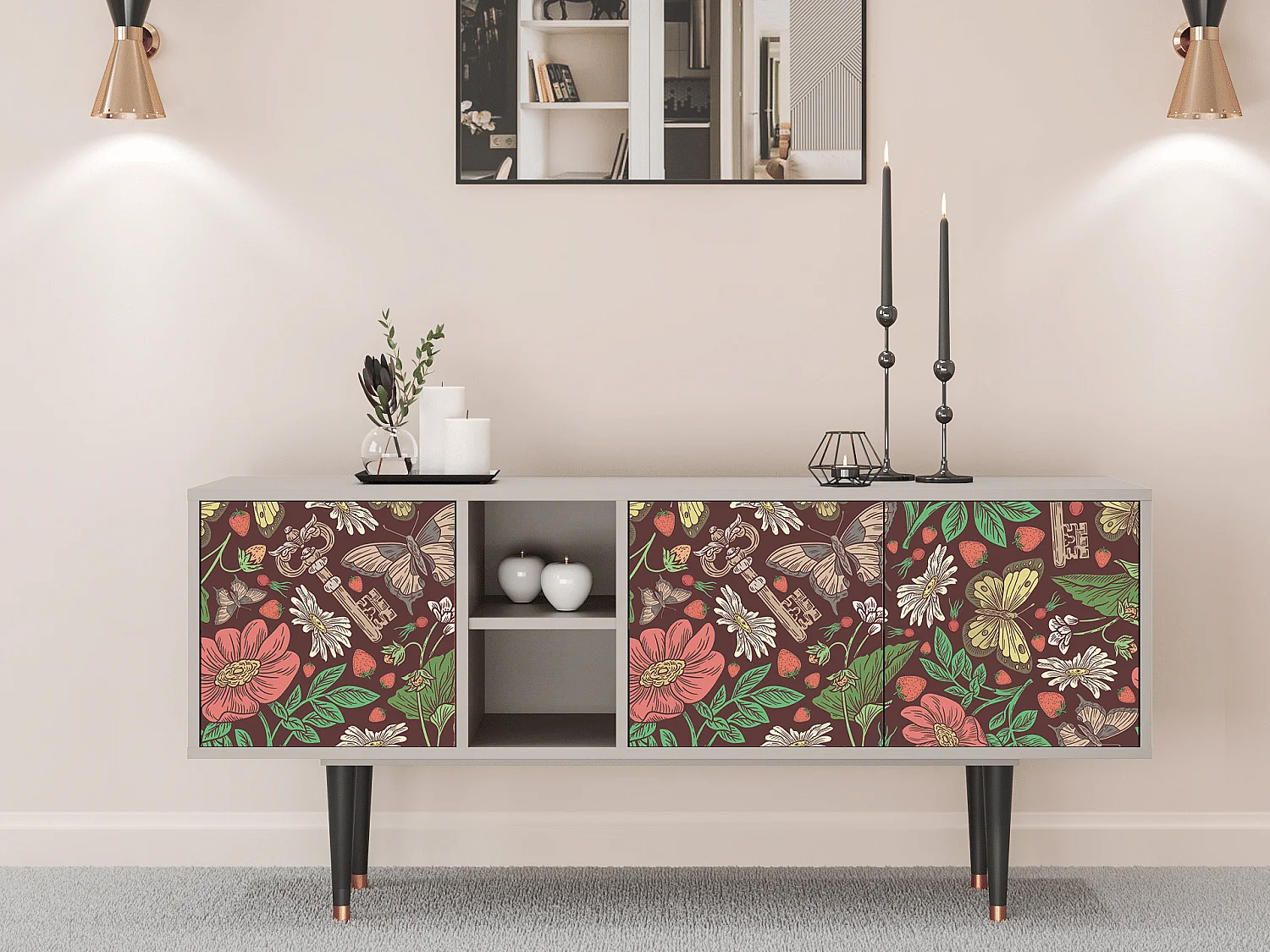 Szafka RTV - 150х69х41 cm - T5 - Alice in Wonderland, Piaskowy