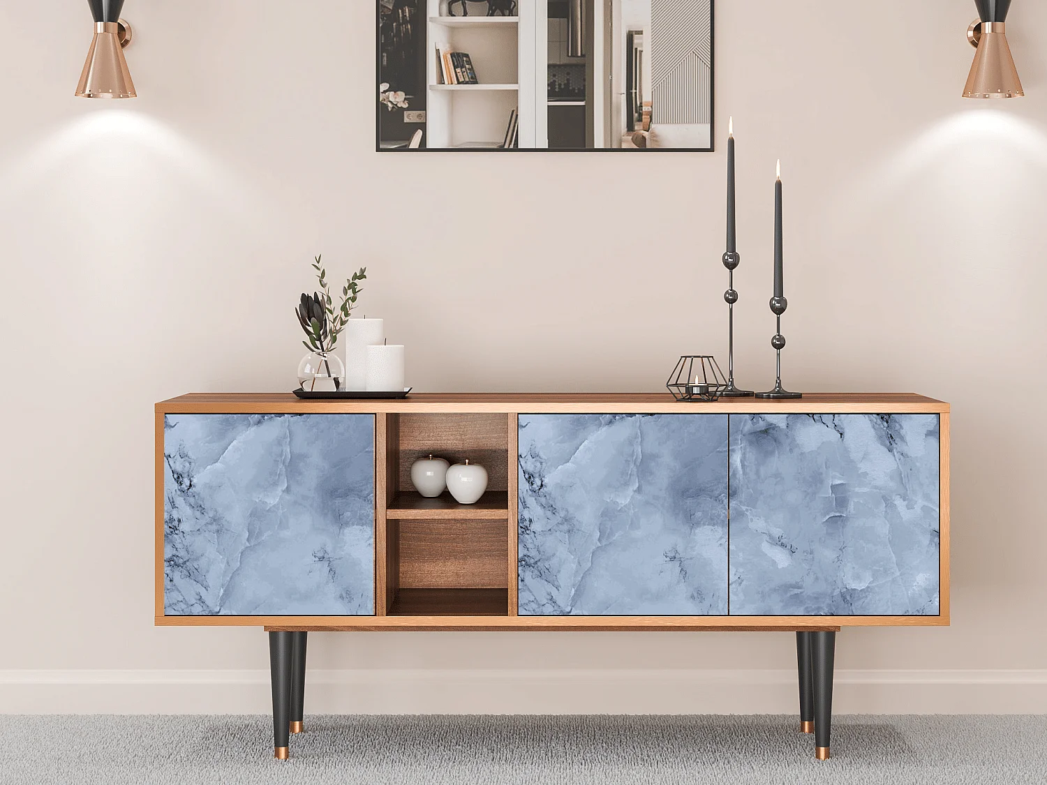 Szafka RTV - 150х69х41 cm - T5 - Feather Ice, Orzech