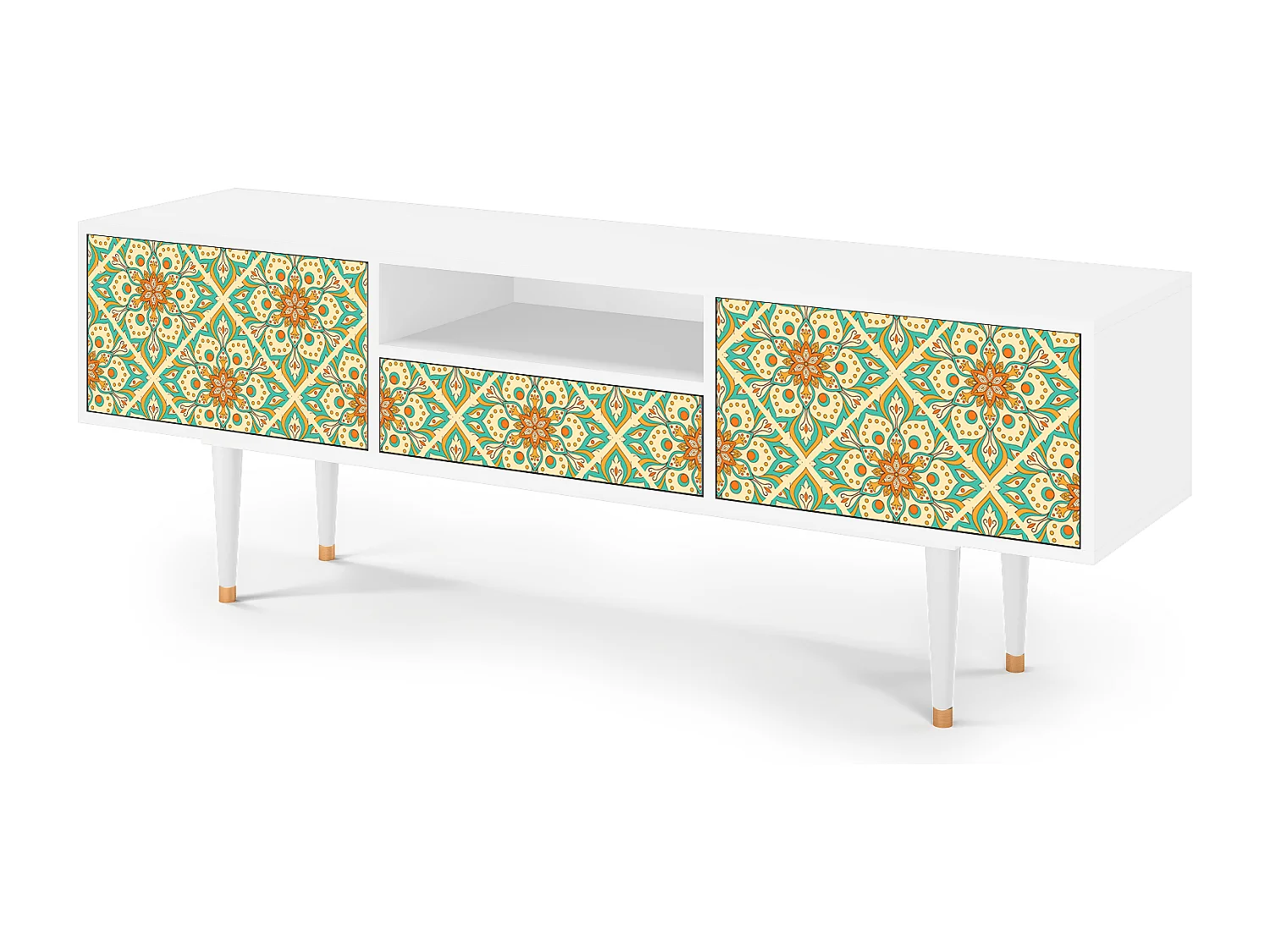 Meuble TV - 170х59х41 cm - T6 - Hindu Daisy, Blanc