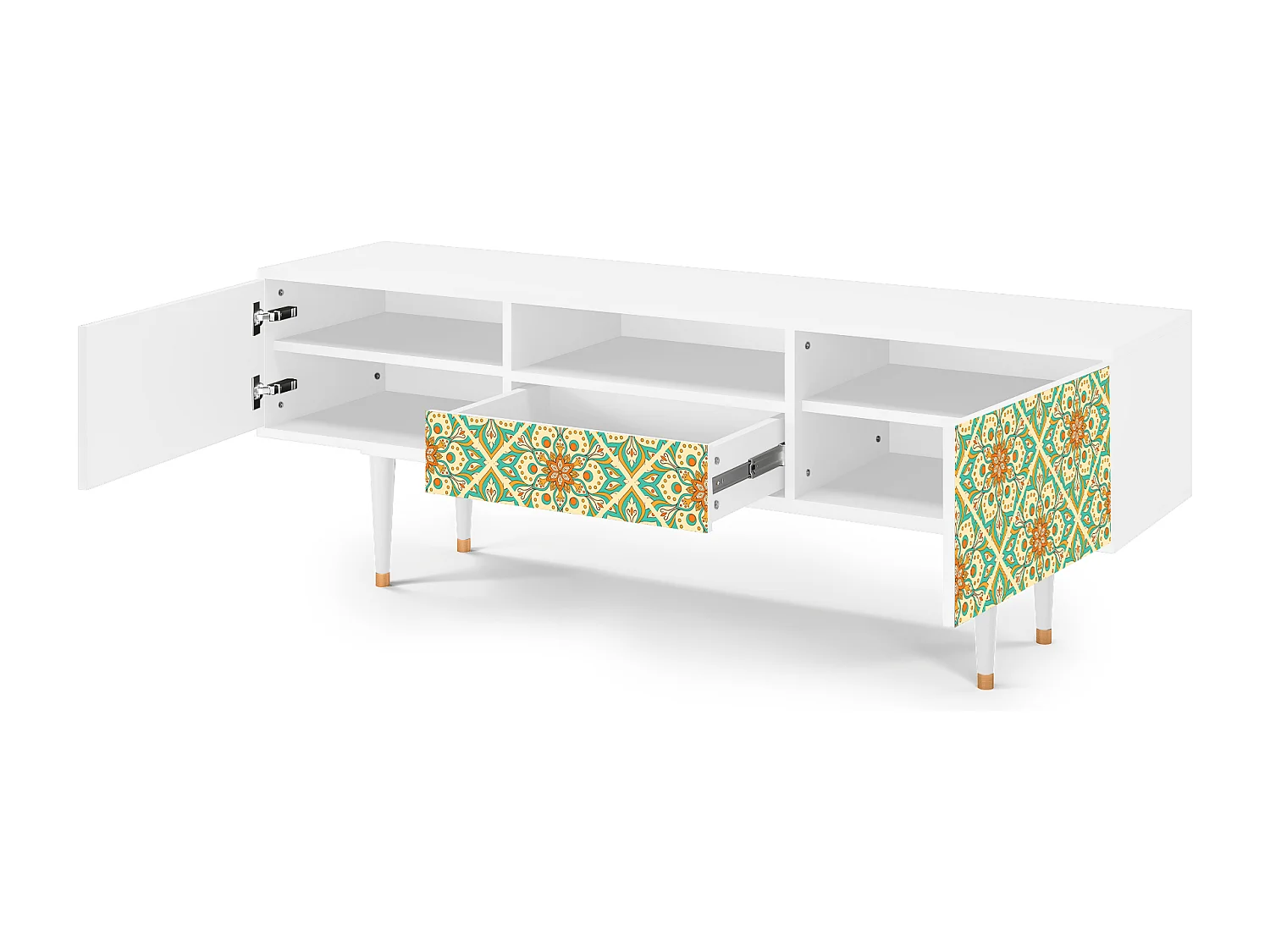 Meuble TV - 170х59х41 cm - T6 - Hindu Daisy, Blanc