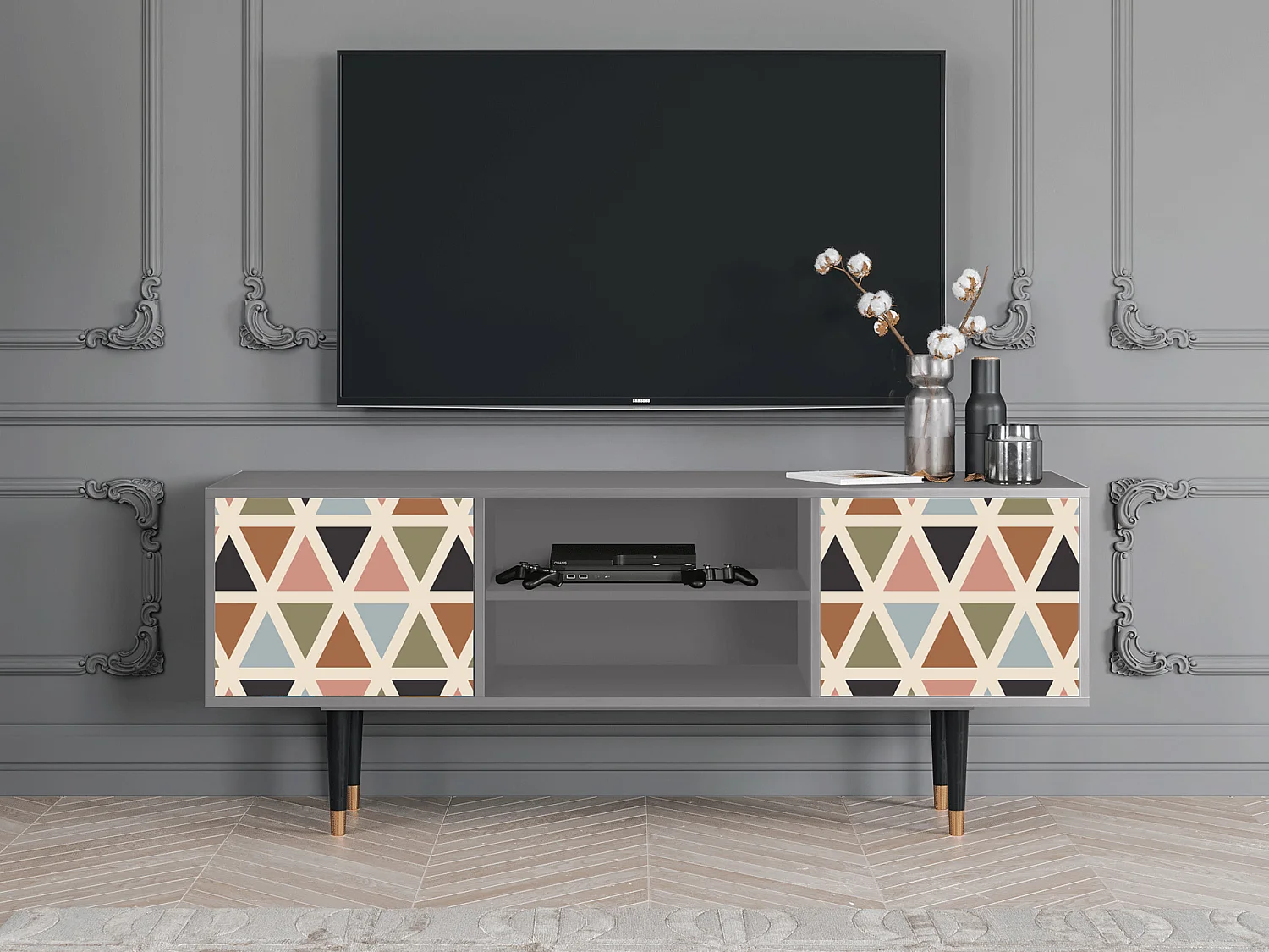 TV-meubel - 170х69х48 cm - T2 - Royal Triangles, Grijs