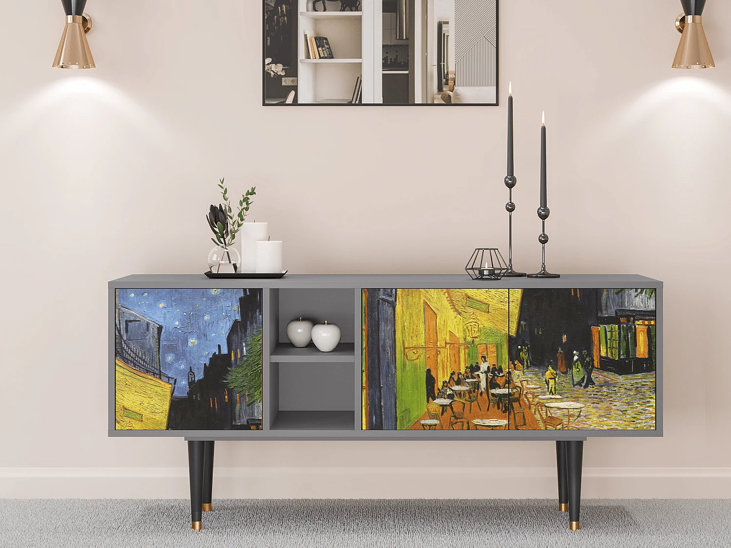 Meuble TV - 150х69х41 cm - T5 - Café Terrace at Night, Gris