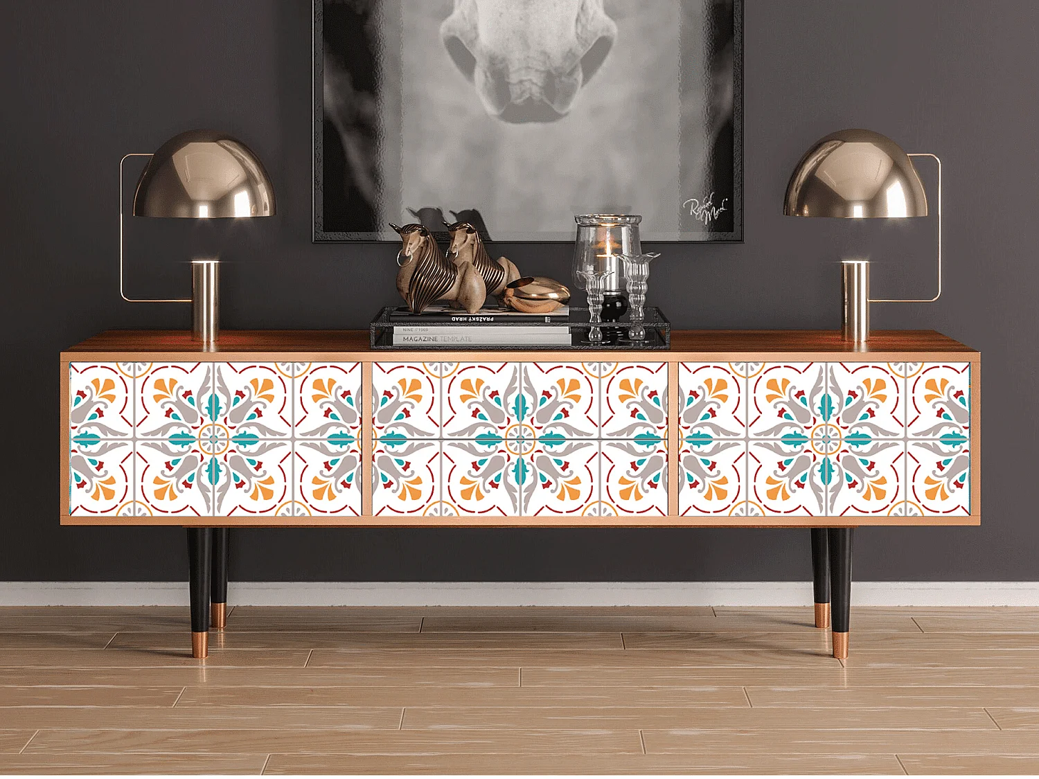 Szafka RTV - 170х59х48 cm - T4 - Spring Ceramics, Orzech