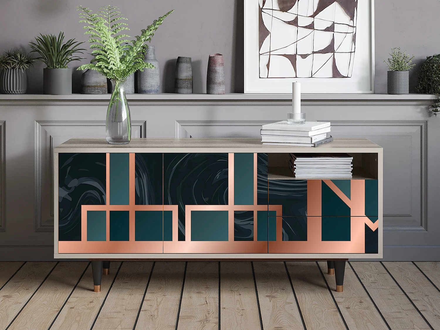 Szafka RTV - 125х56х41 cm - T7 - Emerald Metro, Piaskowy