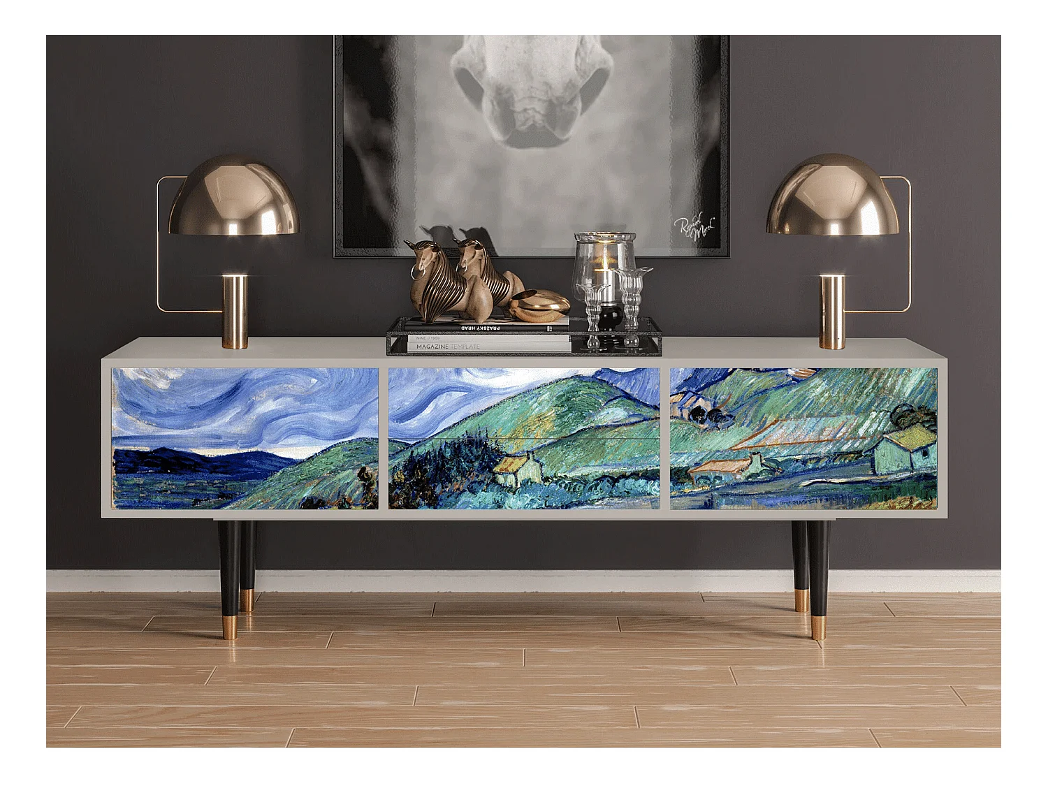 Szafka RTV - 170х59х48 cm - T4 - Landscape, Piaskowy