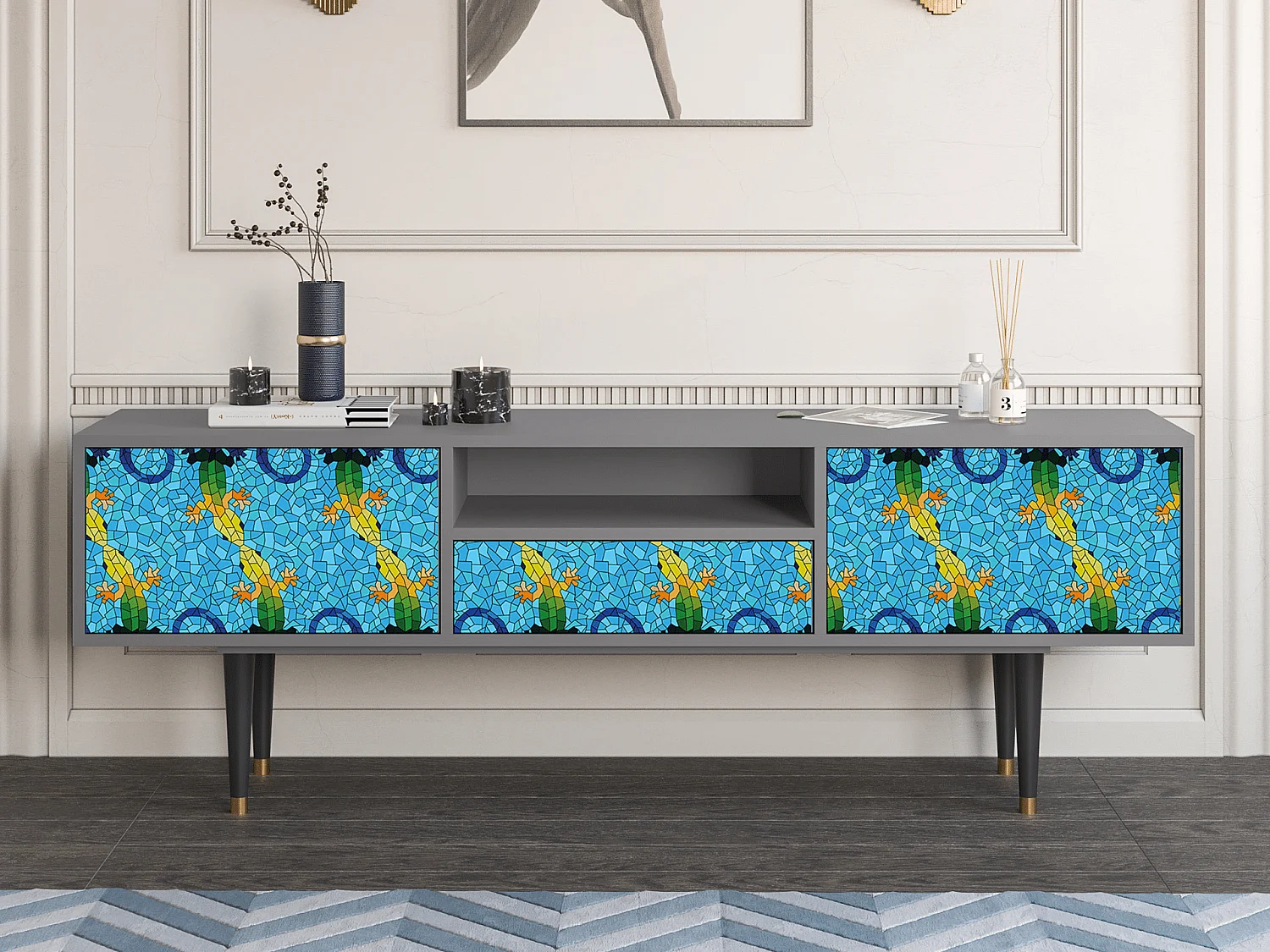 Meuble TV - 170х59х41 cm - T6 - Gaudi's Lizard, Gris