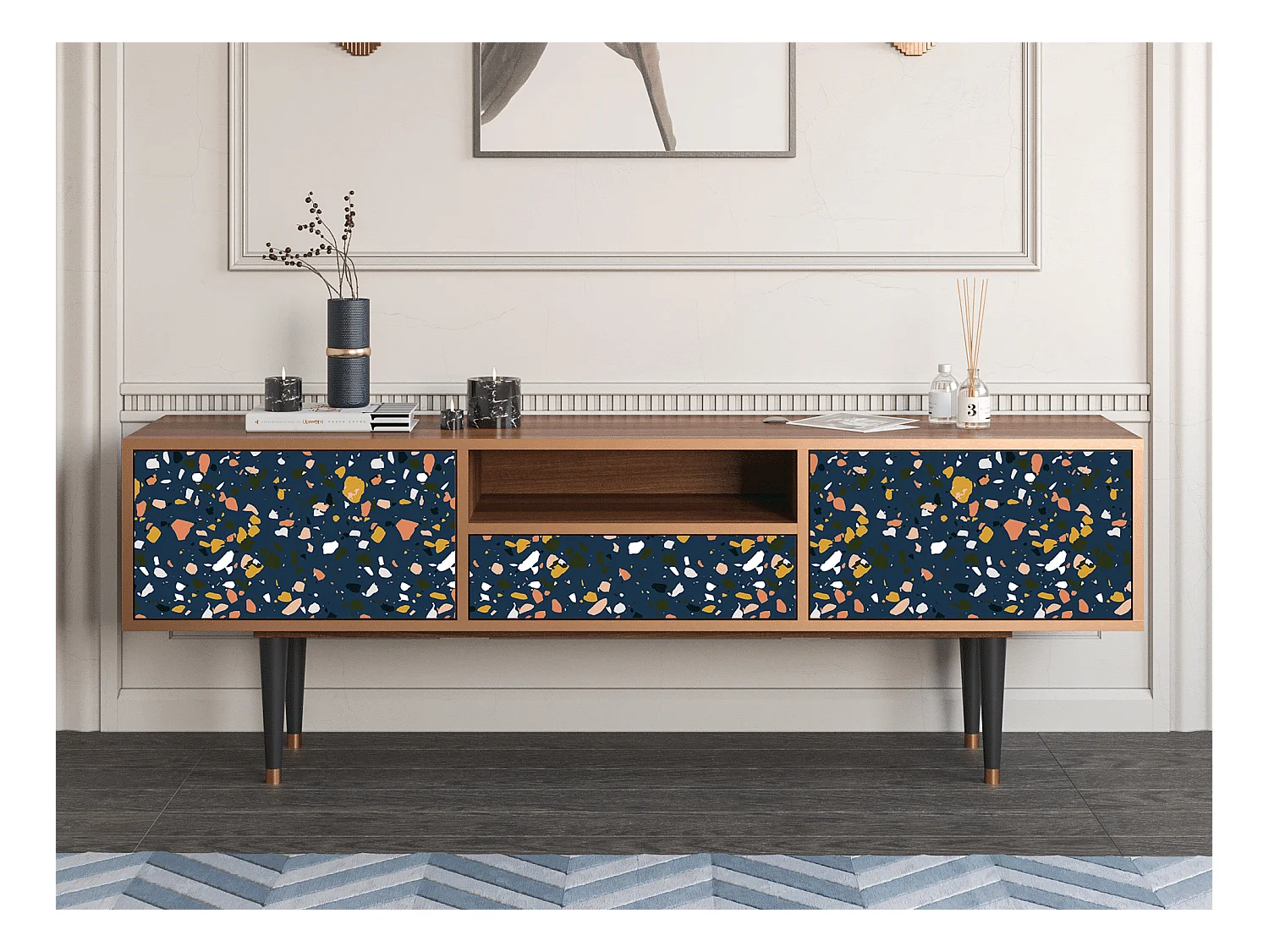 Meuble TV - 170х59х41 cm - T6 - Night Sky Langhterns, Noyer