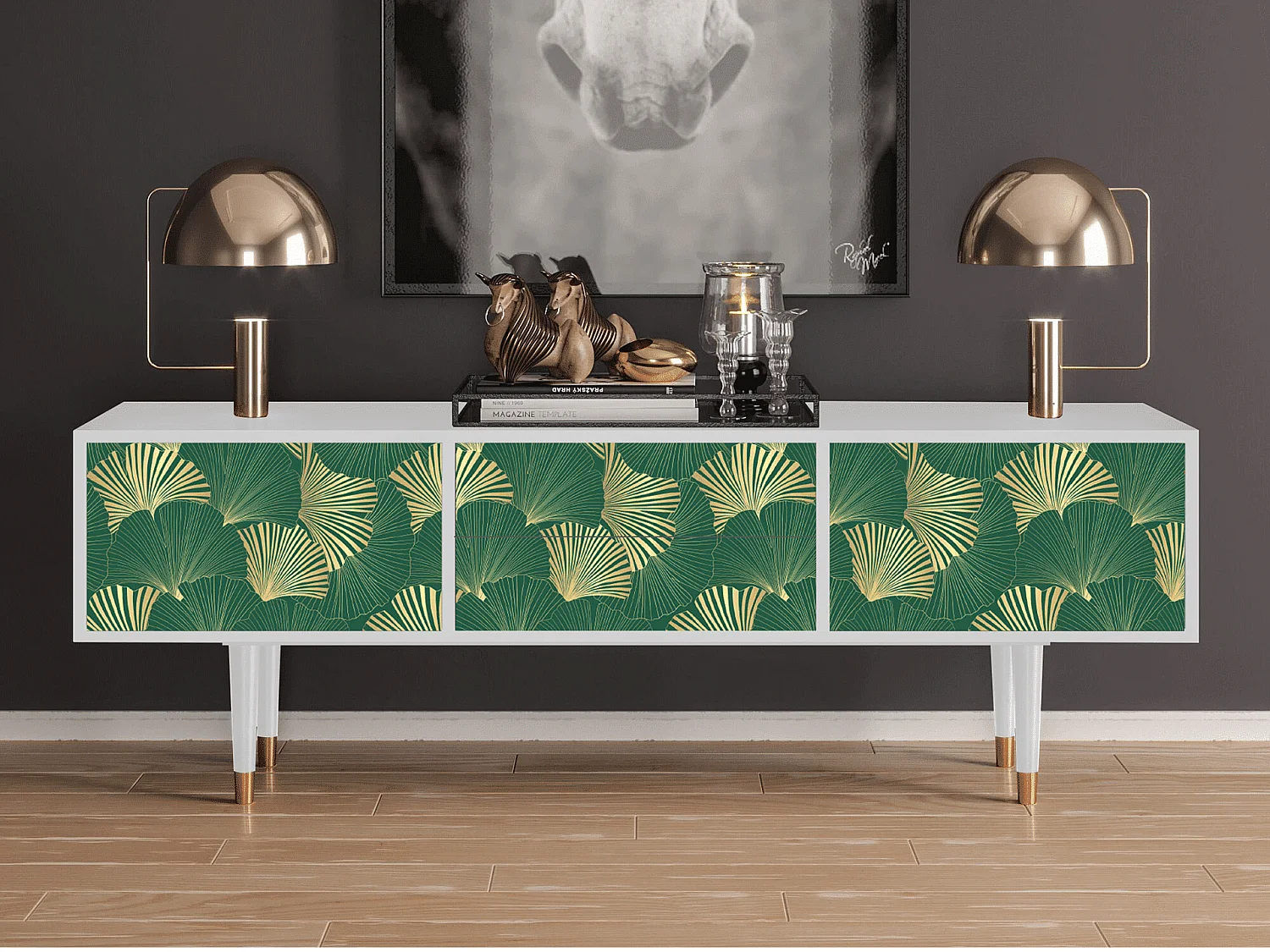 Meuble TV - 170х59х48 cm - T4 - Gold Ginkgo, Blanc