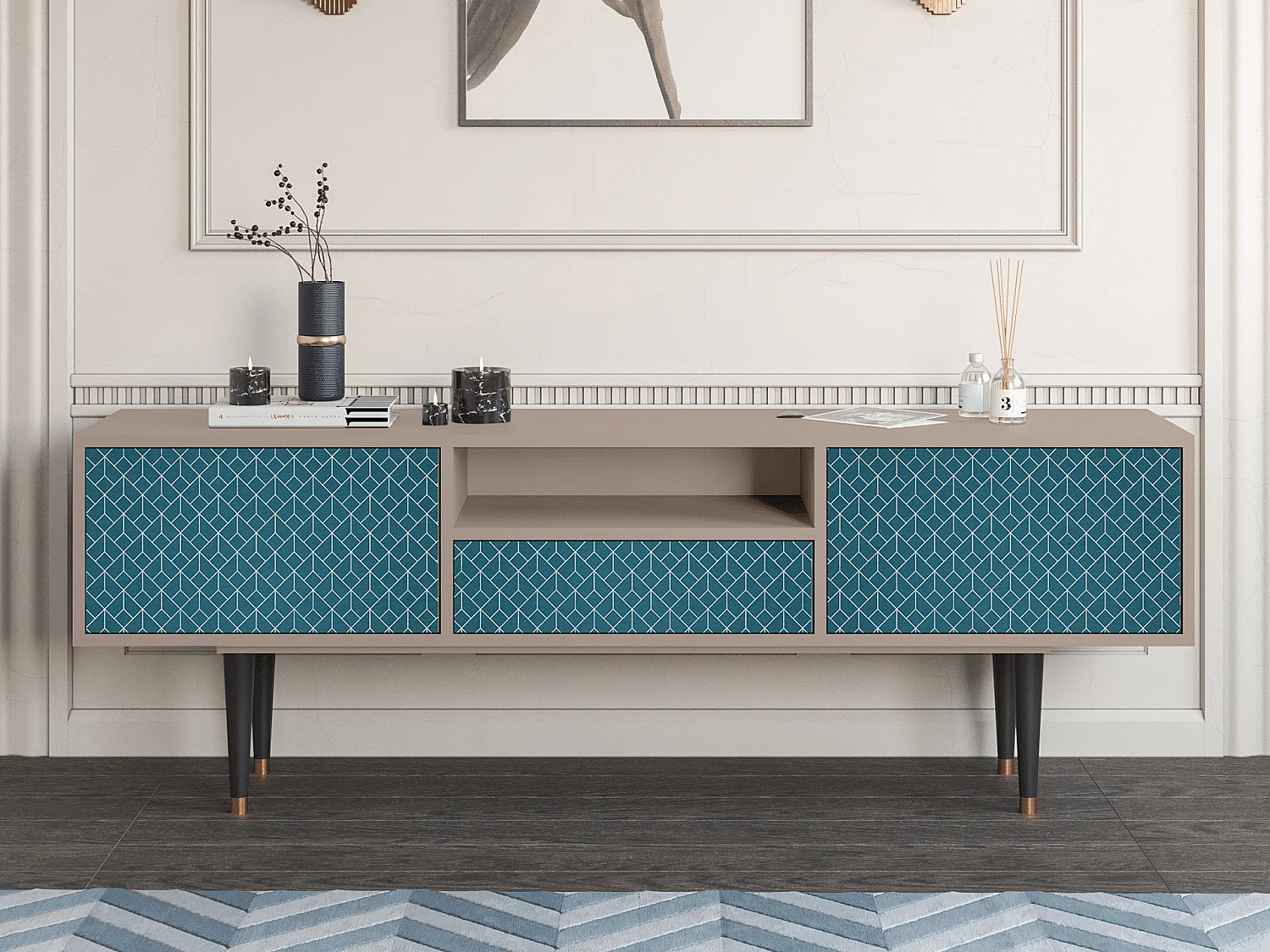 TV-Möbel - 170х59х41 cm - T6 - Turquoise Geometry, Latte