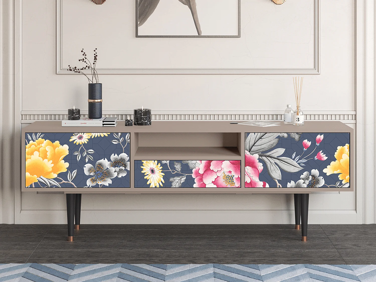 Mueble de TV - 170х59х41 cm - T6 - Dark Flower Bed, Latte