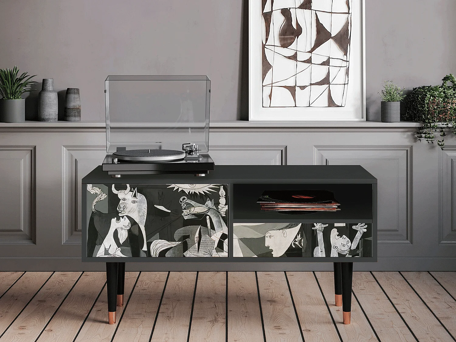 Szafka RTV - 115х59х48 cm - T3 - Guernica by Picasso, Antracyt