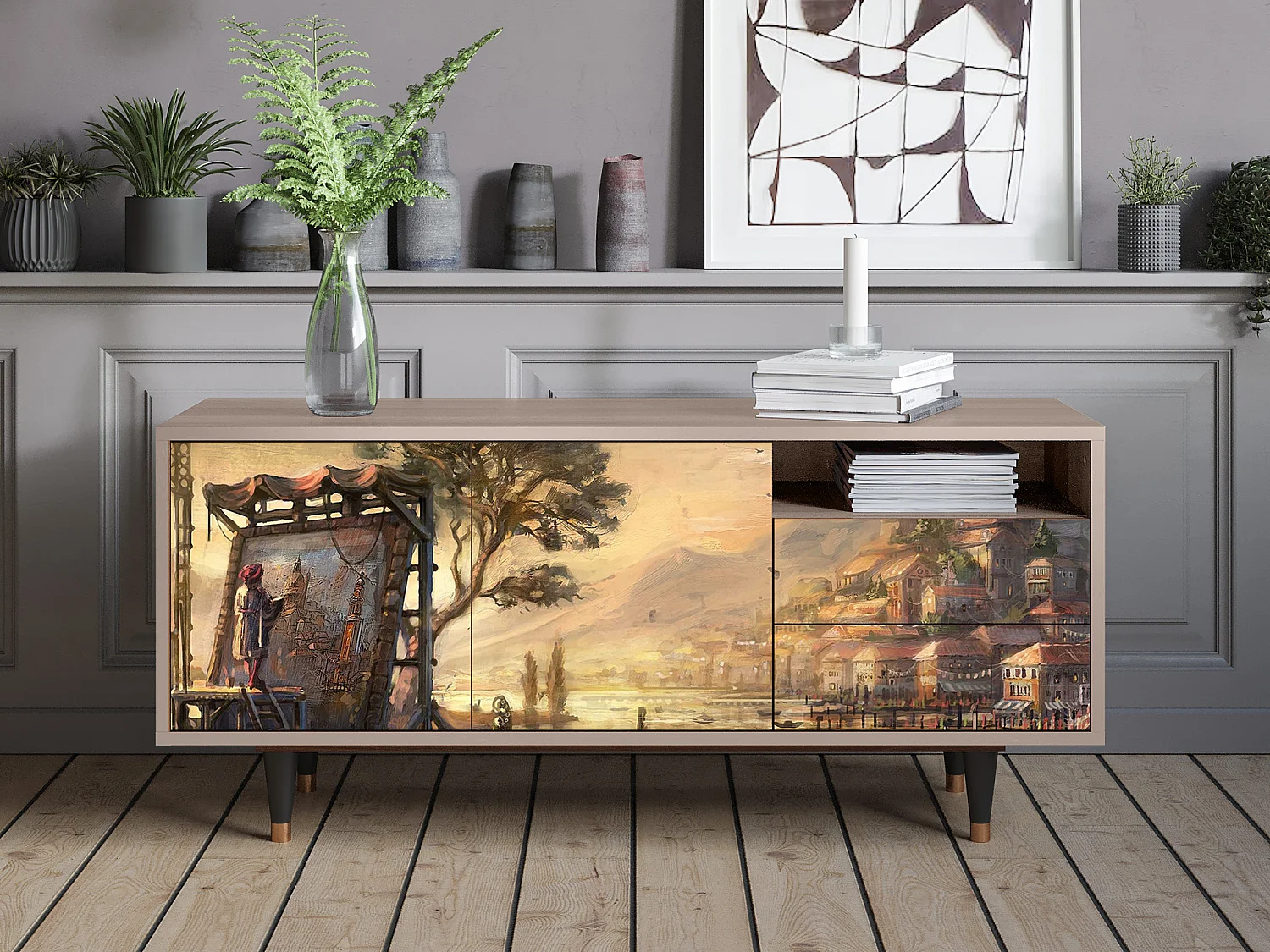 Meuble TV - 125х56х41 cm - T7 - Venice, Latte