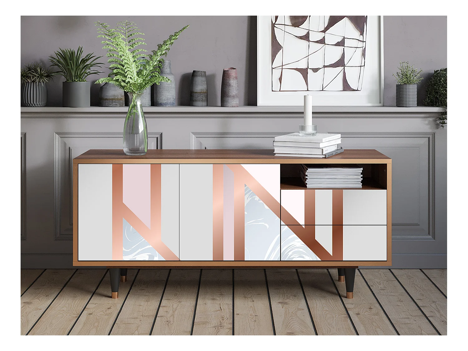 TV-Möbel - 125х56х41 cm - T7 - Champagne Story, Walnuss
