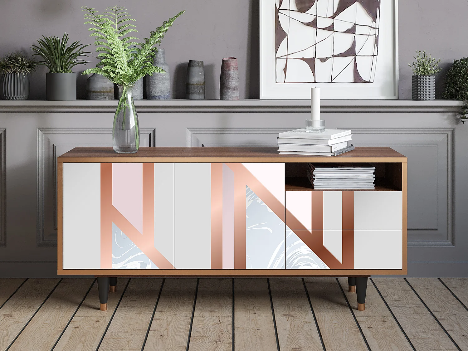 Mueble de TV - 125х56х41 cm - T7 - Champagne Story, Nogal