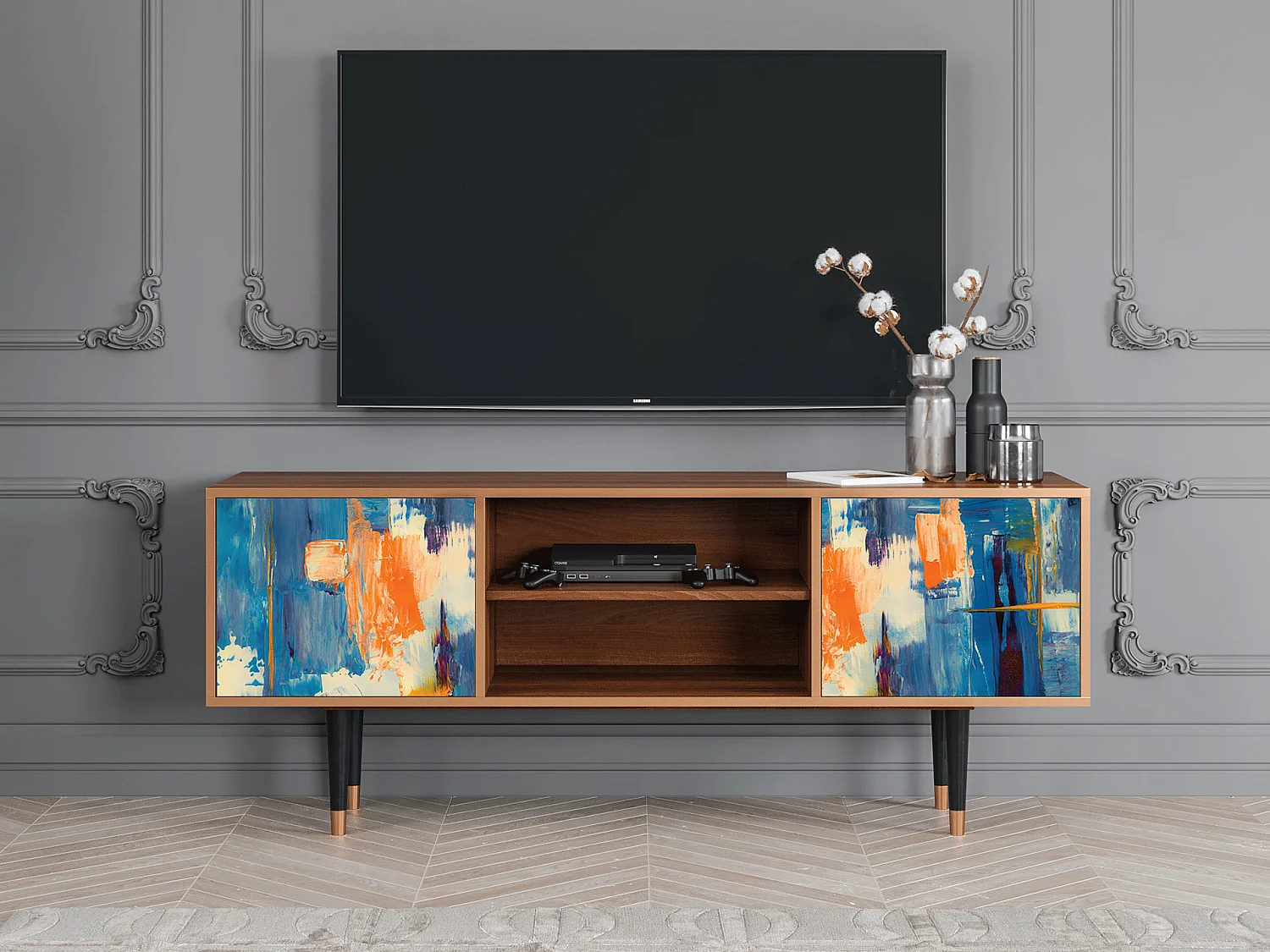 TV-meubel - 170х69х48 cm - T2 - Abstract Expressionism, Walnoot