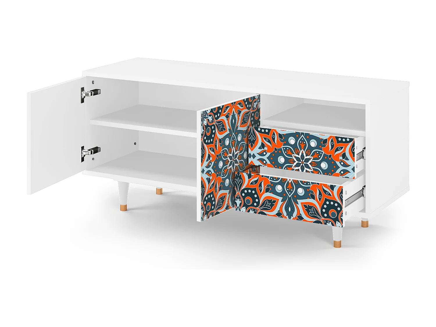 Mueble de TV - 125х56х41 cm - T7 - Fire Beetle, Blanco