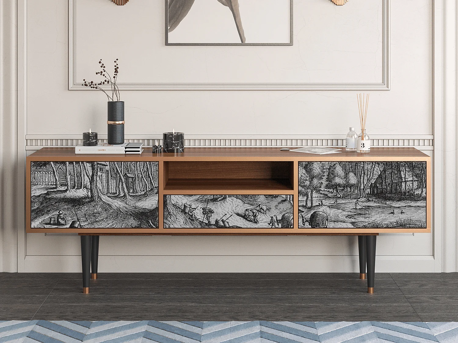 Mobile TV - 170х59х41 cm - T6 - Rusticorum, Noce