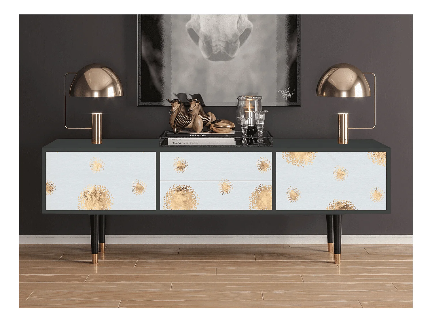 Szafka RTV - 170х59х48 cm - T4 - Sky Latte, Antracyt