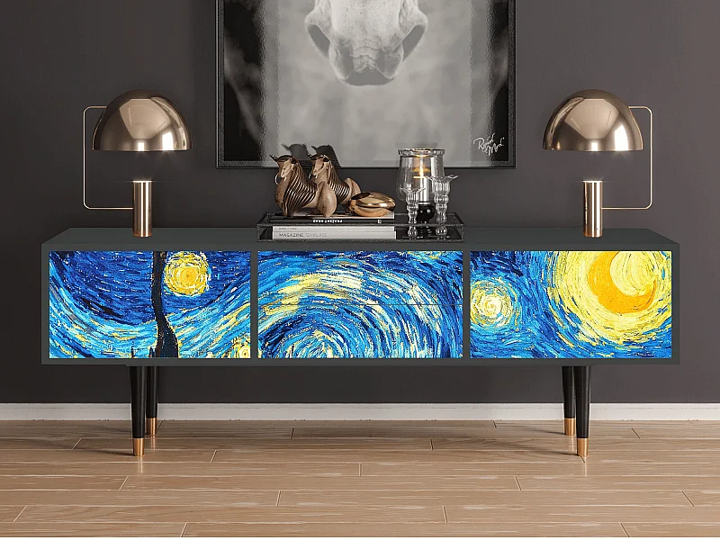 Szafka RTV - 170х59х48 cm - T4 - The Starry Night  , Antracyt