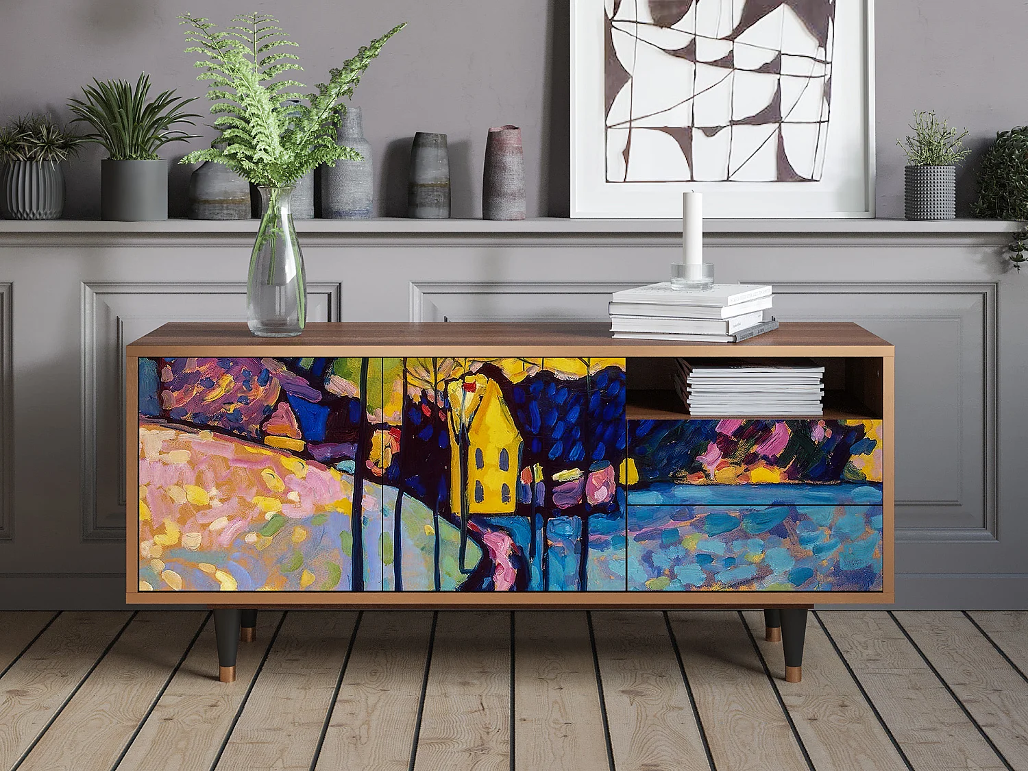 Meuble TV - 125х56х41 cm - T7 - Winter Landscape, Noyer