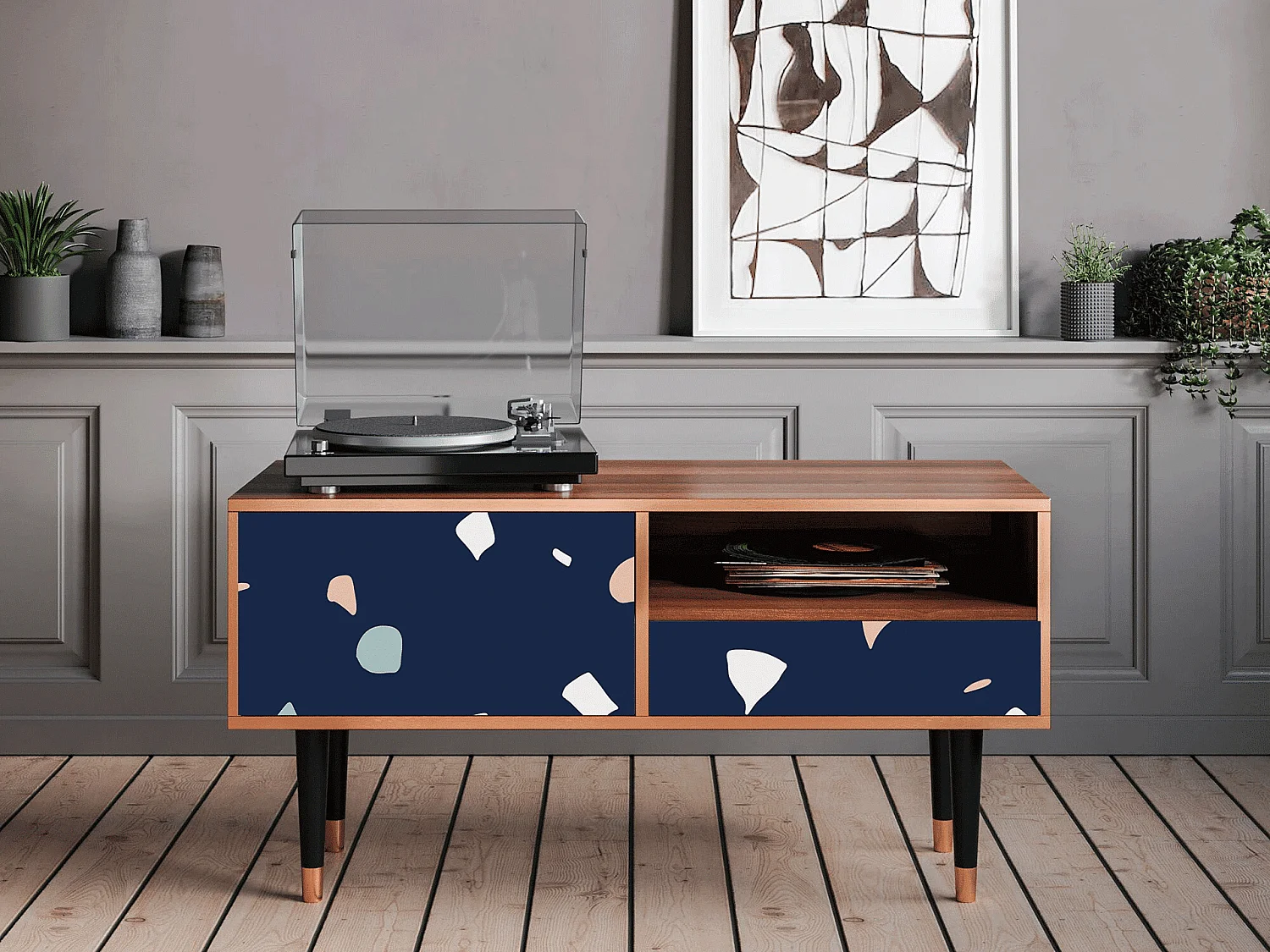 Meuble TV - 115х59х48 cm - T3 - Space Satellites, Noyer