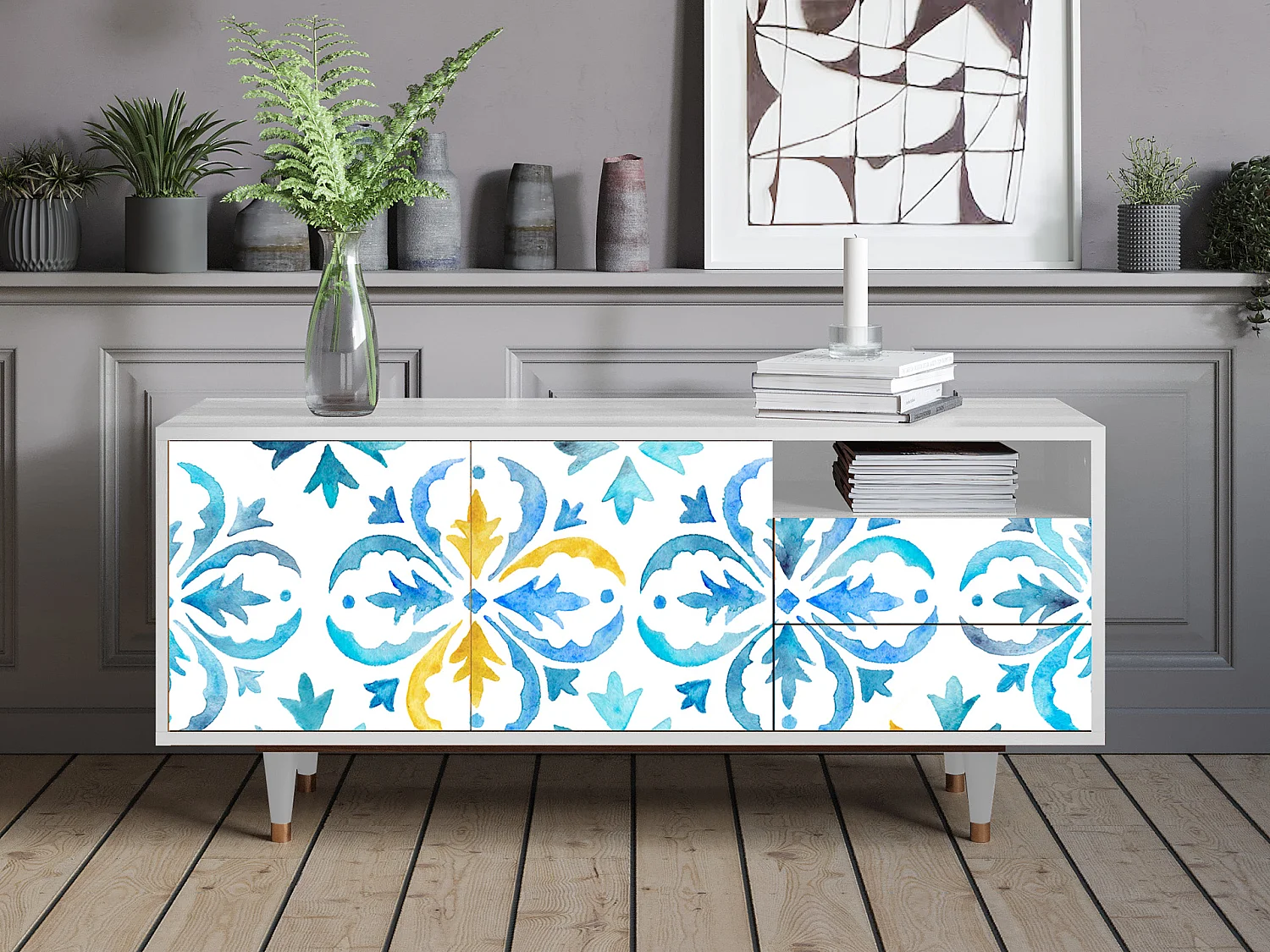 Meuble TV - 125х56х41 cm - T7 - Lisbon Flover, Blanc