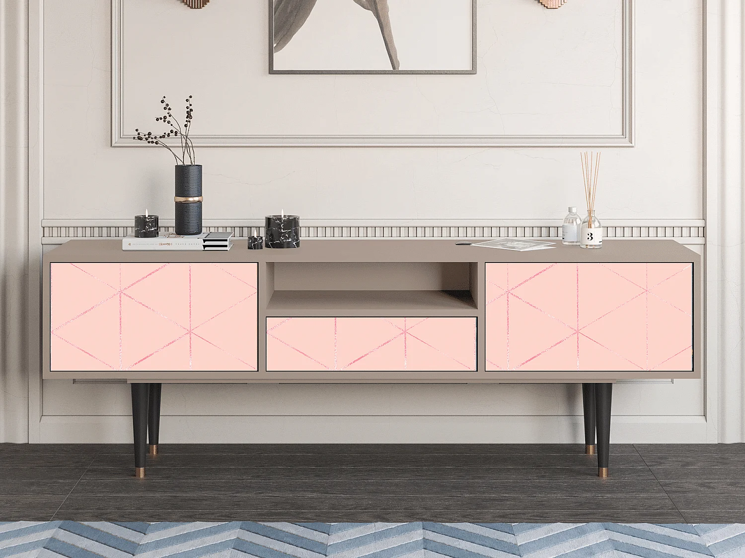 Mueble de TV - 170х59х41 cm - T6 - Rose Quartz, Latte