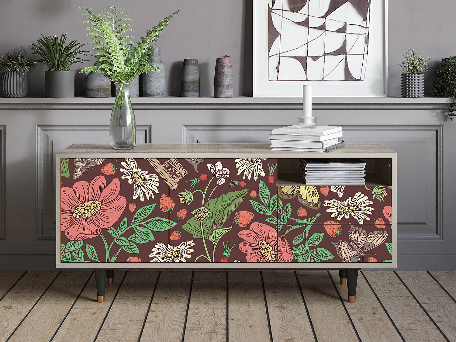 Meuble TV - 125х56х41 cm - T7 - Alice in Wonderland, Sable