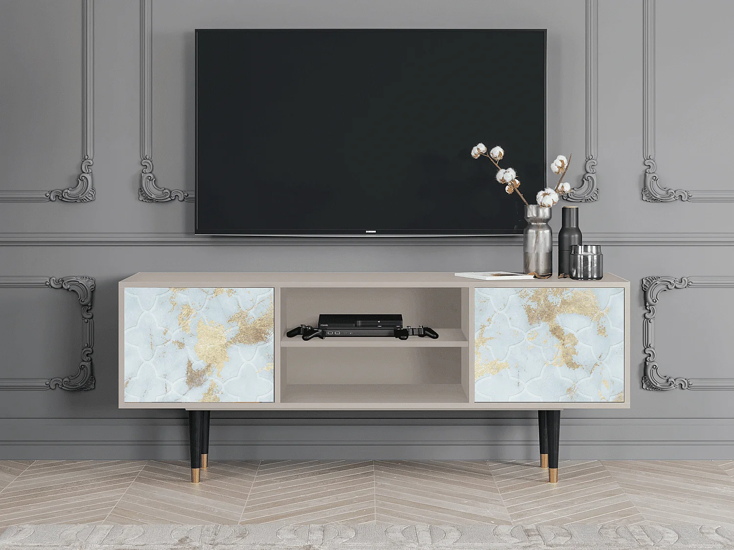 Szafka RTV - 170х69х48 cm - T2 - Golden Waves, Piaskowy