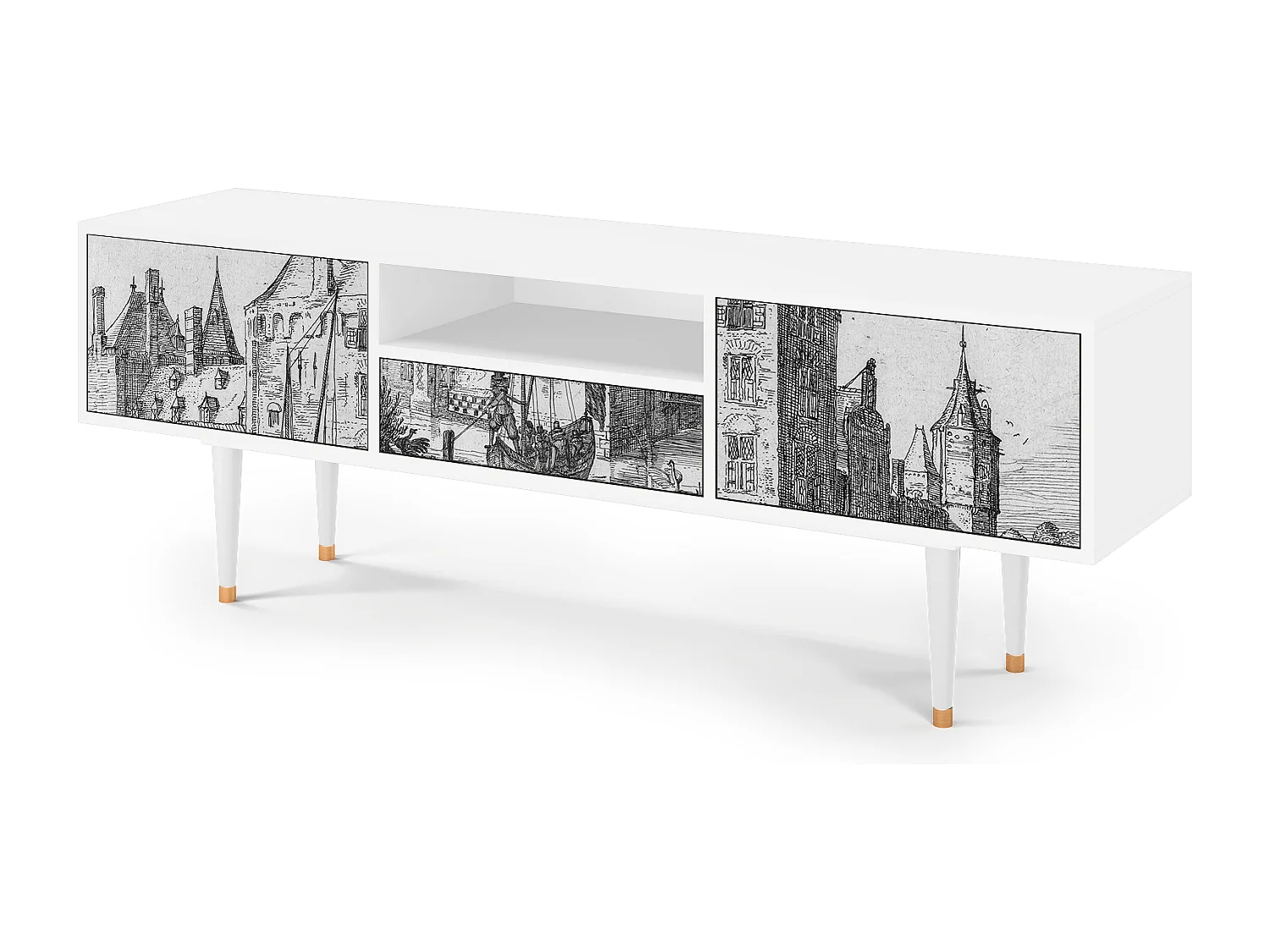 Meuble TV - 170х59х41 cm - T6 - Castle with Bridge, Blanc
