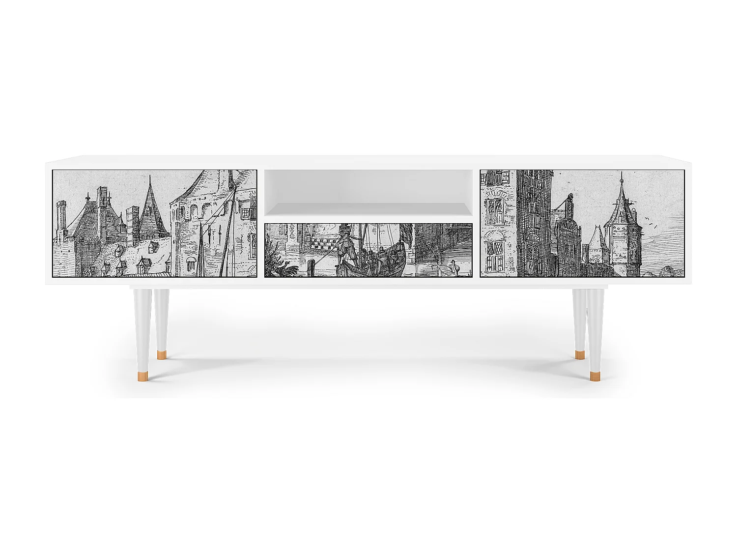 Meuble TV - 170х59х41 cm - T6 - Castle with Bridge, Blanc