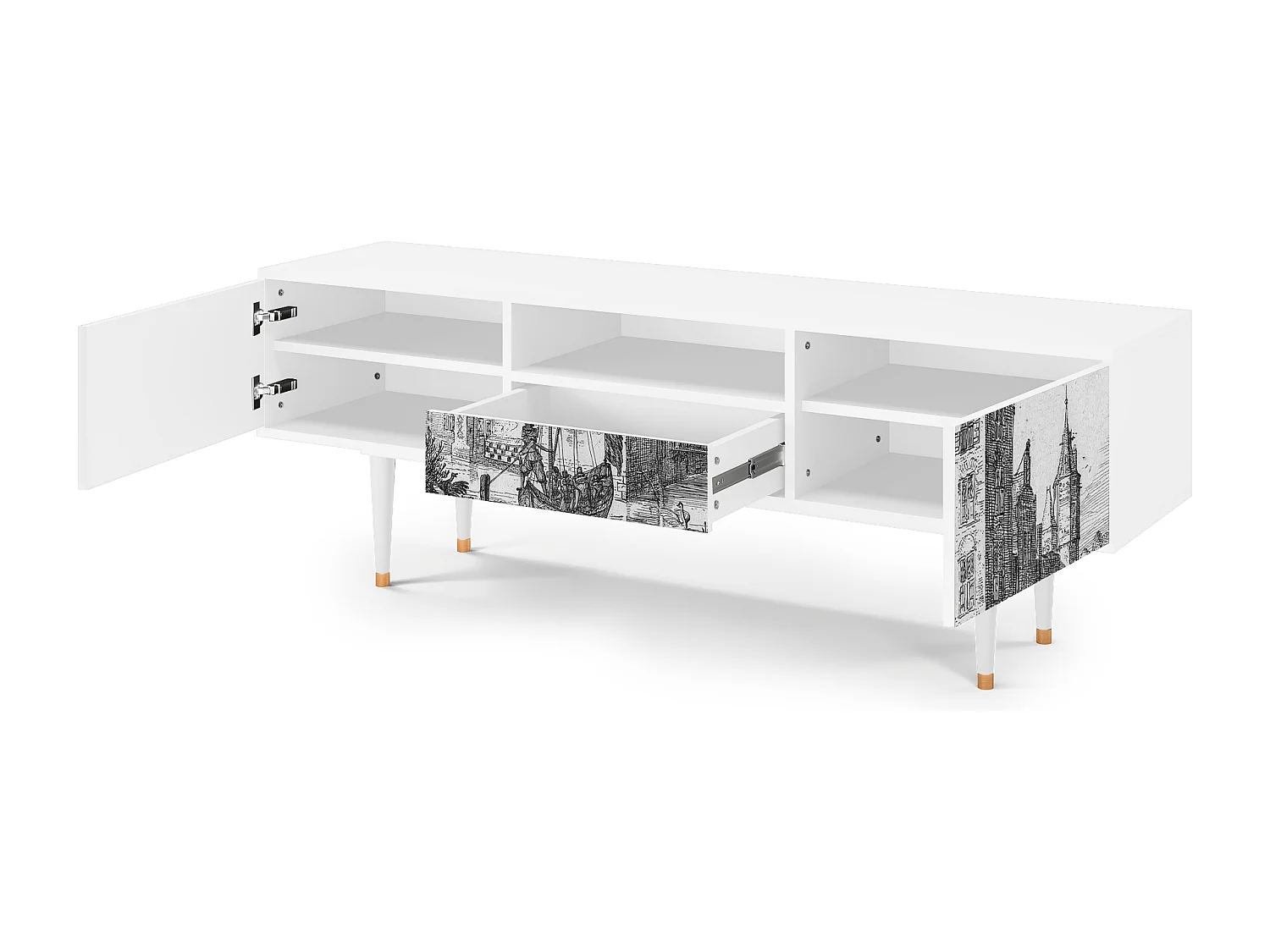 Meuble TV - 170х59х41 cm - T6 - Castle with Bridge, Blanc