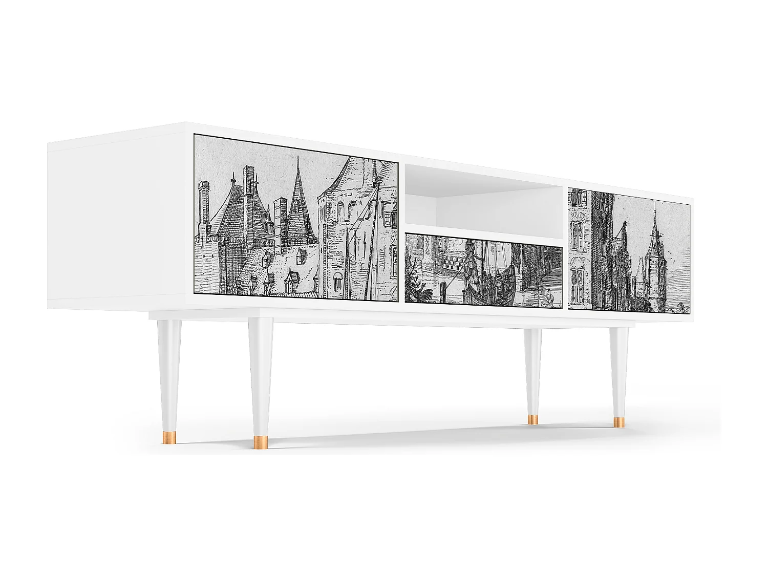 Szafka RTV - 170х59х41 cm - T6 - Castle with Bridge, Biały