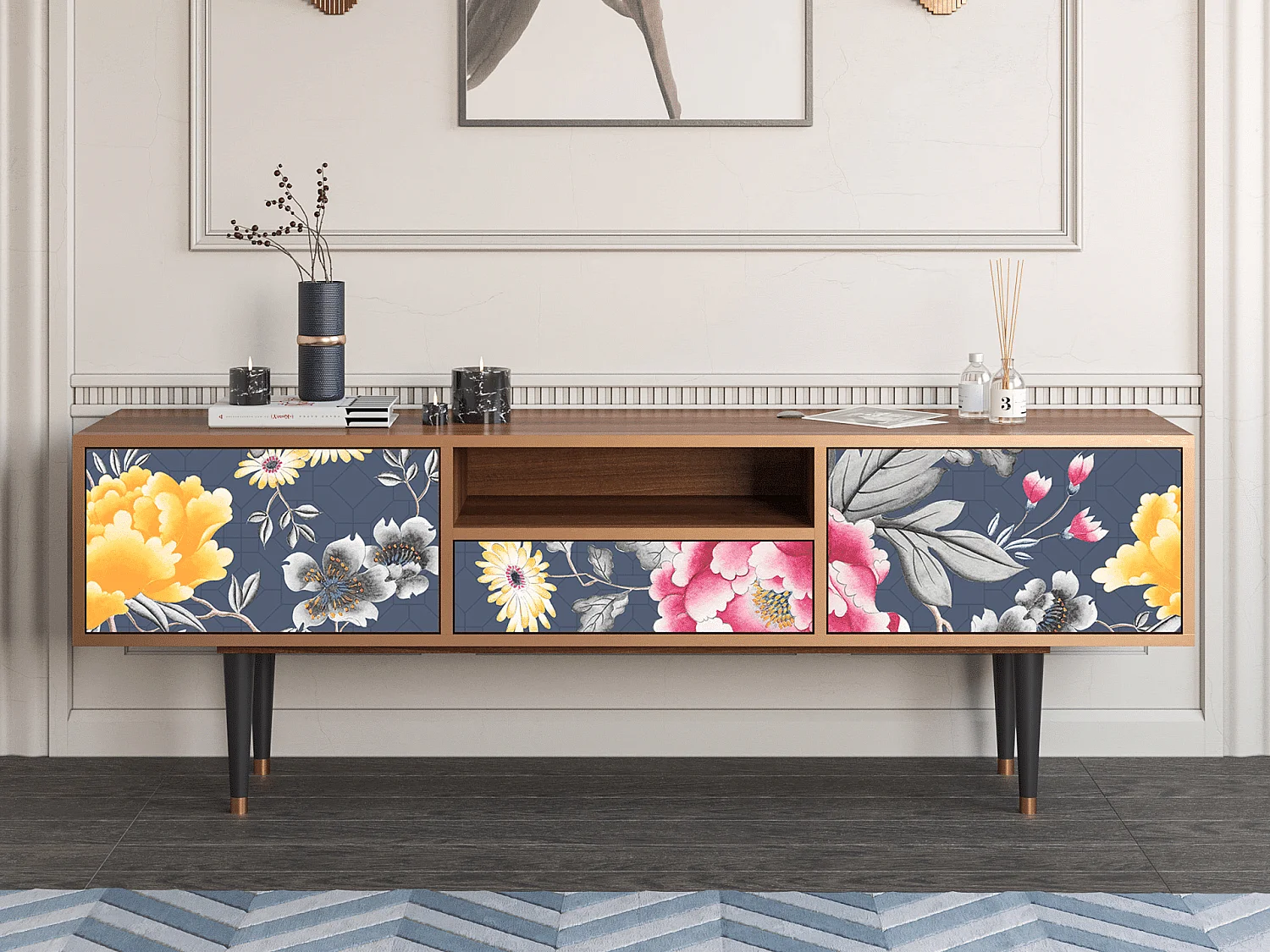 Mueble de TV - 170х59х41 cm - T6 - Dark Flower Bed, Nogueira