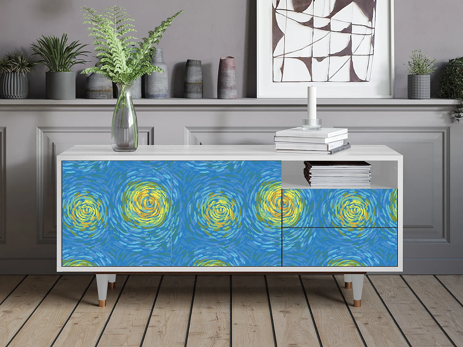 Mobile TV - 125х56х41 cm - T7 - Van Gogh Lights, Bianco