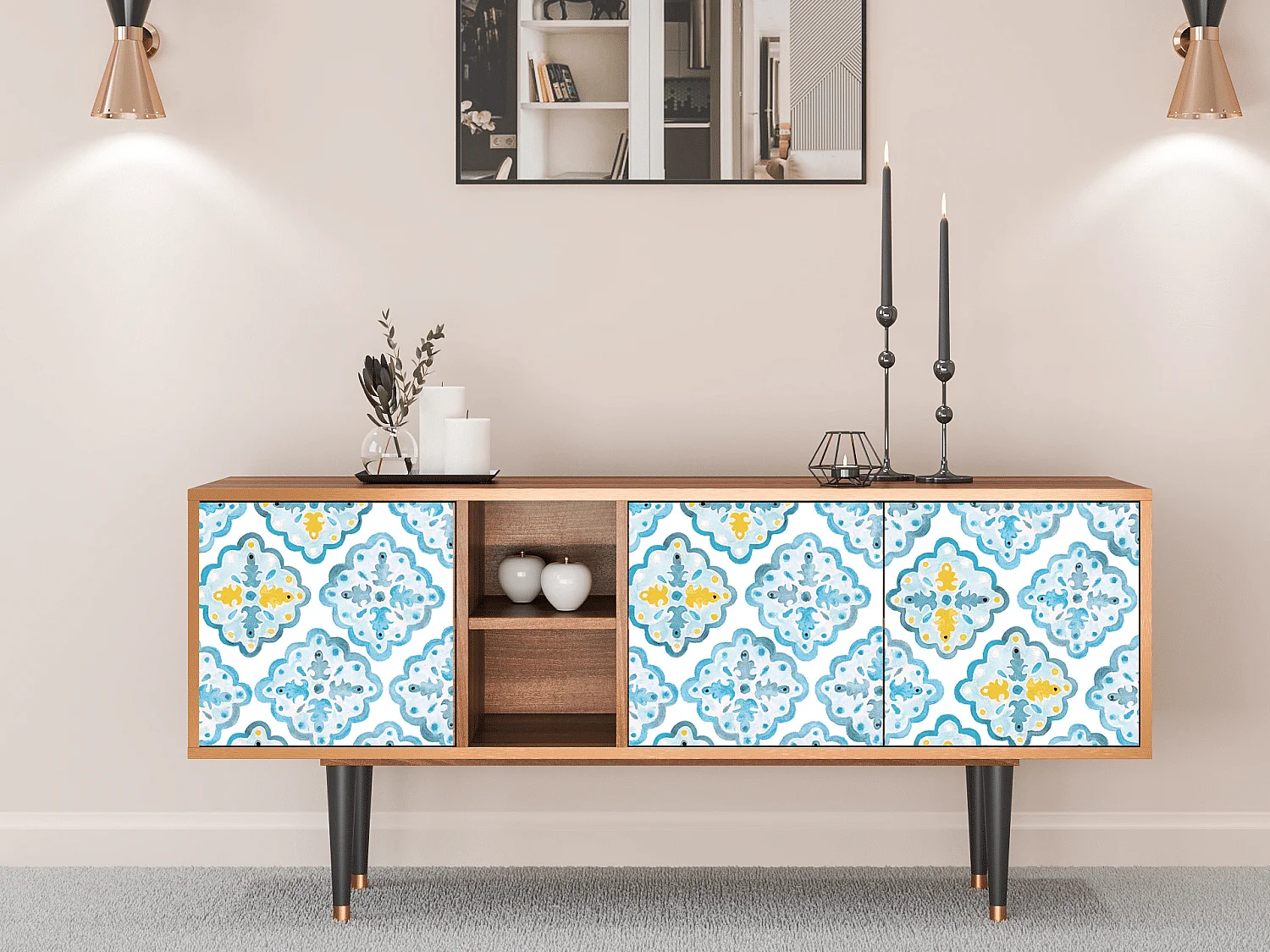 Meuble TV - 150х69х41 cm - T5 - Portugese tiles, Noyer