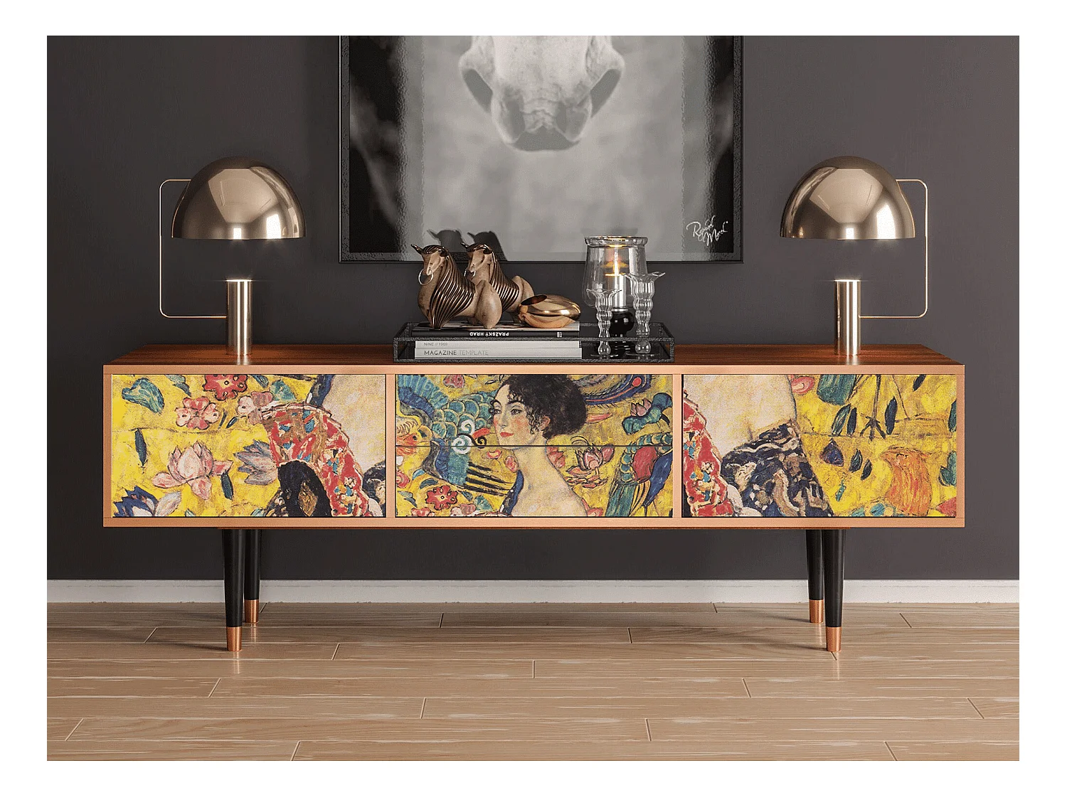 Mobile TV - 170х59х48 cm - T4 - Lady with Fan by Klimt, Noce