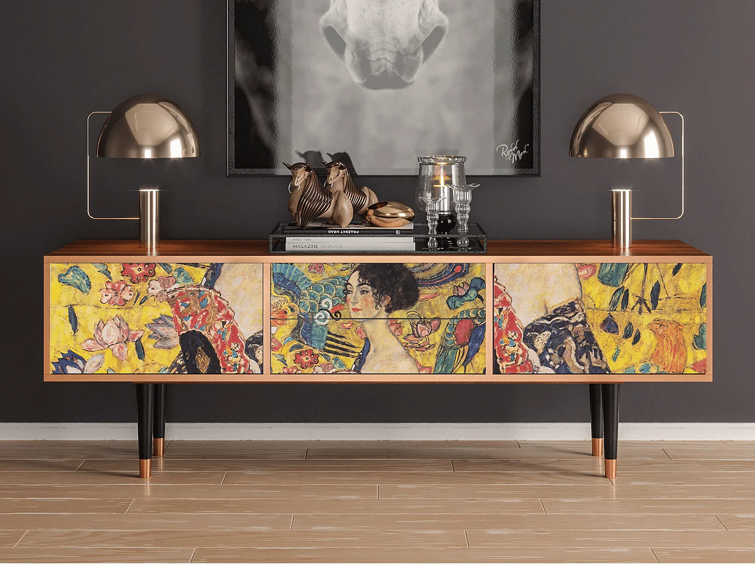 TV-Möbel - 170х59х48 cm - T4 - Lady with Fan by Klimt, Walnuss