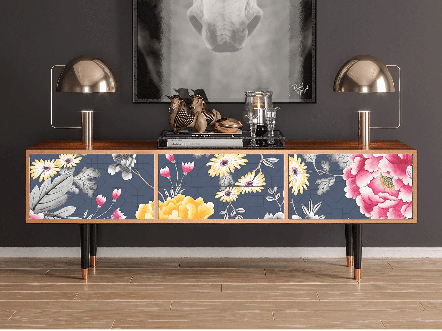 Meuble TV - 170х59х48 cm - T4 - Dark Flower Bed, Noyer