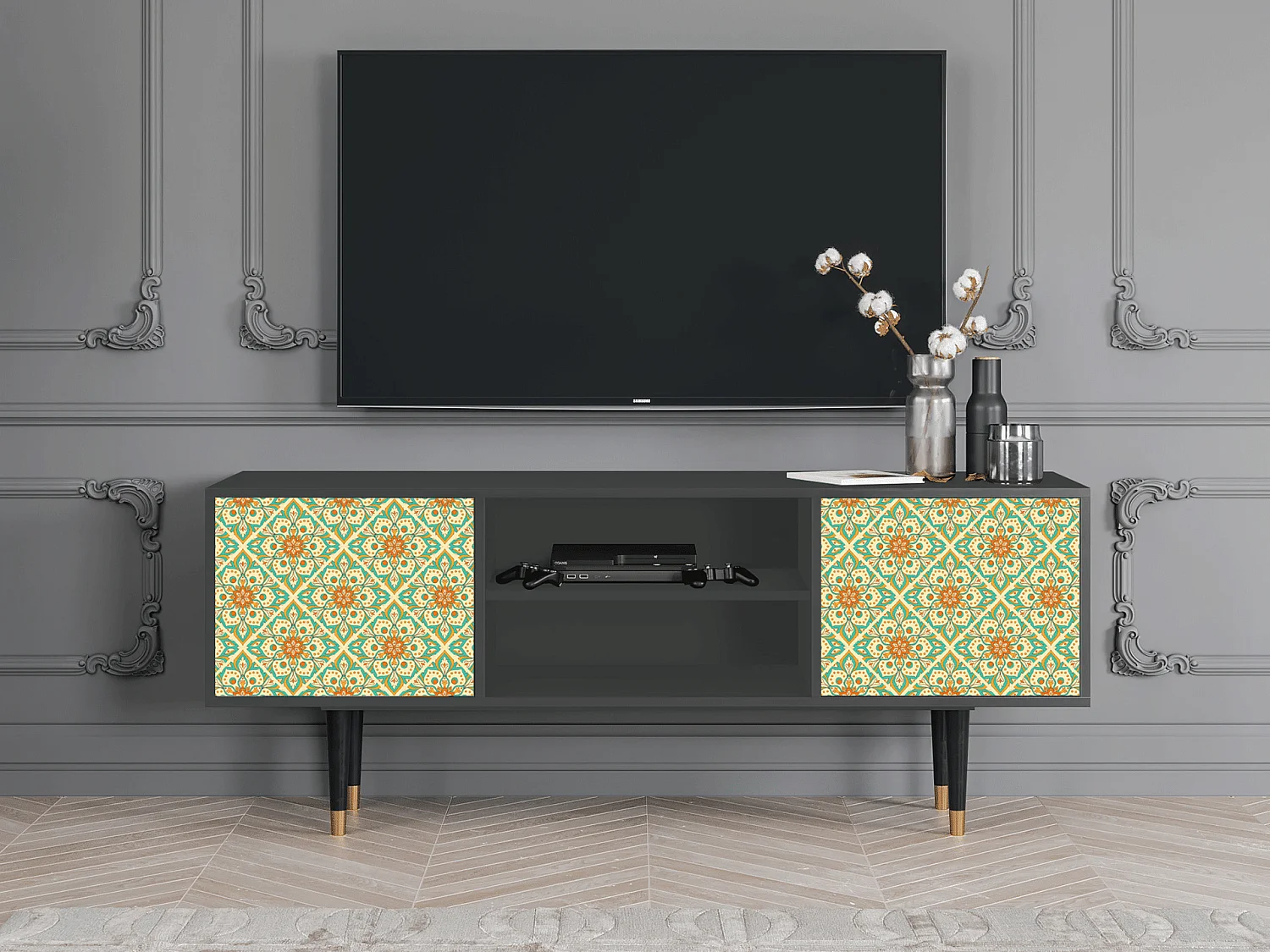 Meuble TV - 170х69х48 cm - T2 - Hindu Daisy, Anthracite